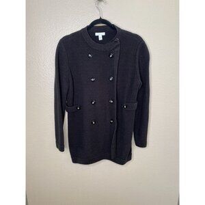 Charter Club Womens Black Double-Breasted Sweater Jacket Button Large Cotton